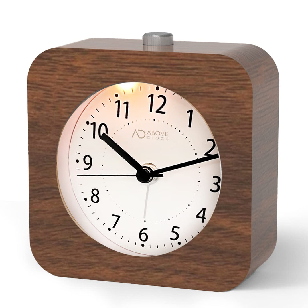 aboveClock Wecker Analog Ohne Ticken, Wecker Holz mit Snooze, Nachttisch Retro Wecker mit Nachtlicht