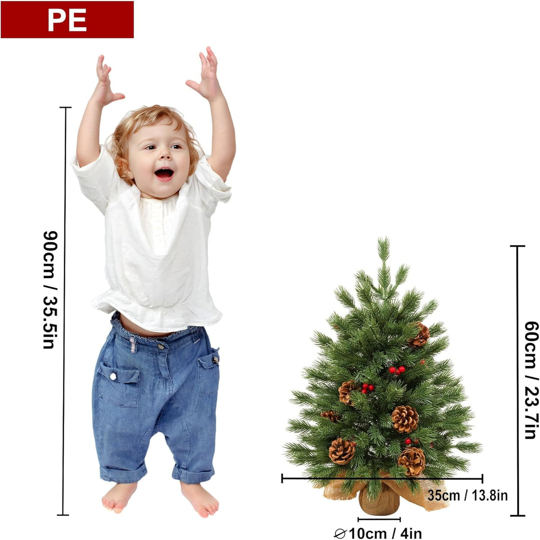 YRHome 60cm Mini Weihnachtsbaum künstlich klein Tischweihnachtsbaum Tannenbaum mit Beleuchtung künst