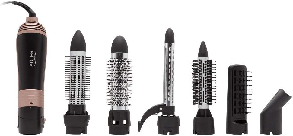 ADLER EUROPE AD 2022 Haarstyler 1200W – 6 abnehmbare Bürsten, 3 Temperaturstufen, drehbare Schnur, g
