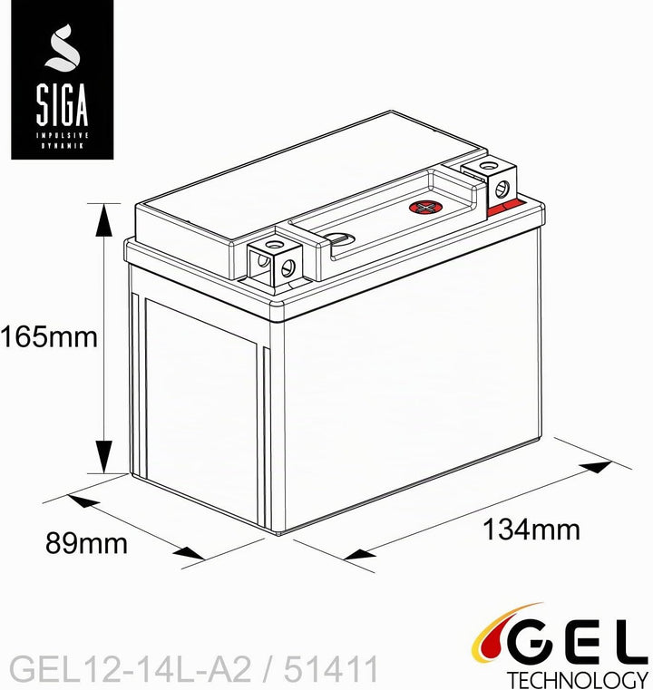 SIGA GEL Motorradbatterie 12V 14Ah 270A/EN GEL Batterie YB14L-A2 GEL12-14L-A2 CB14L-A2 12N14-3A 5141