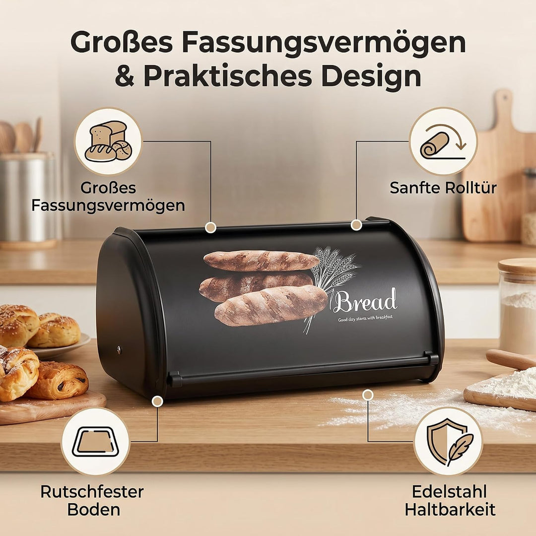 Brotkasten, Edelstahl Brothalter Brotkastenhalter mit grosser Kapazität Brotbox Aufbewahrungsbox für