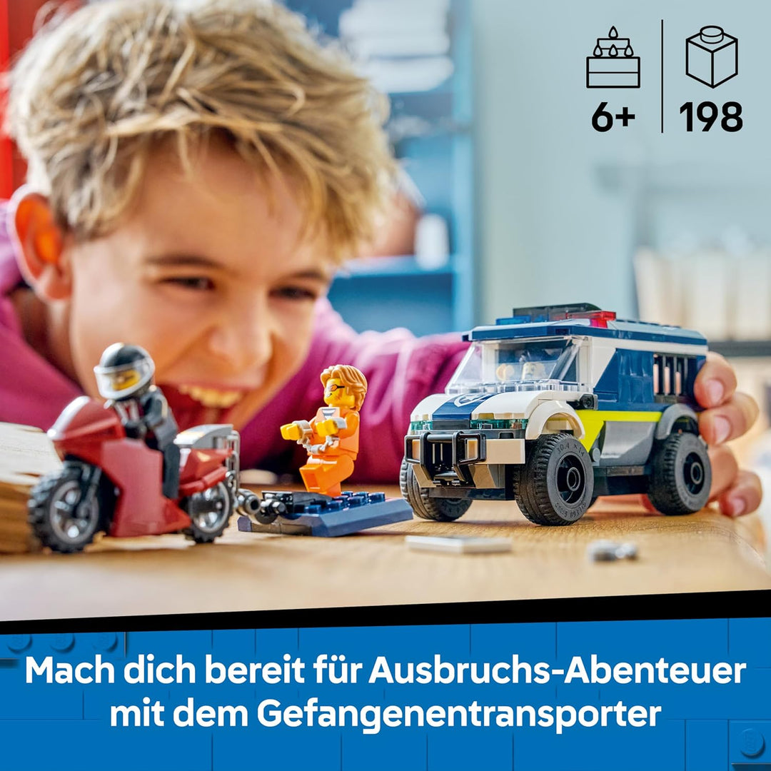 LEGO City Gefangenentransporter - Spielzeug LKW Bauset mit Motorrad, 3 Minifiguren und Abnehmbarer G
