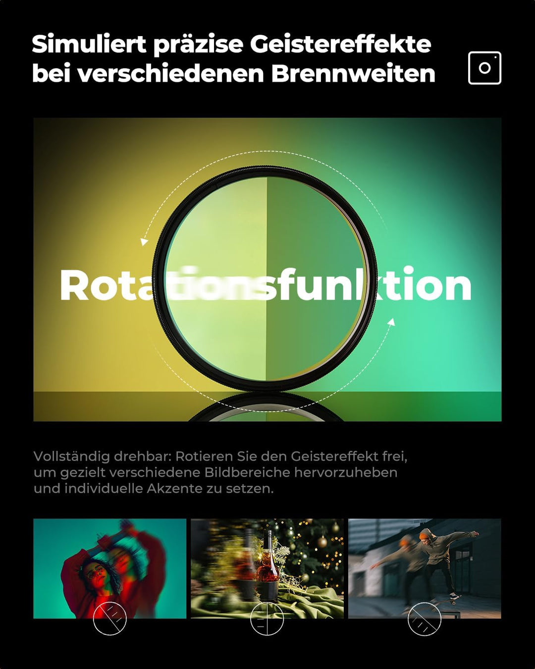 K&F CONCEPT 58mm Einzelbewegungsunschärfe-Effektfilter Optisches Glasprisma Spezialeffekt-Kameraobje