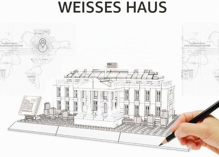 Wange Weisses Haus Washington Architektur-Modell, zur Montage mit mit Bausteinen Weisses Haus, Weiss