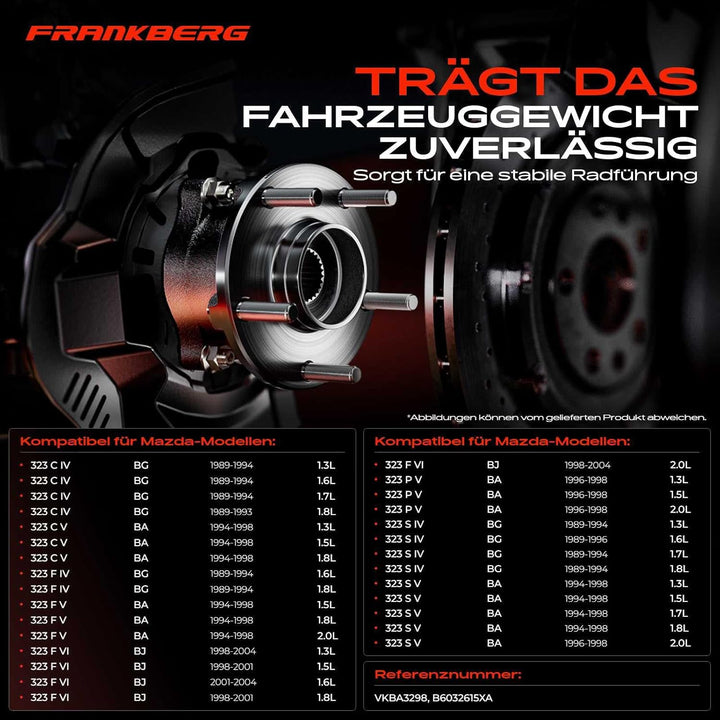 Frankberg 1x Radnabe Radlagersatz Hinterachse Links oder Rechts Kompatibel mit MX-3 EC Coupe 1.6L 1.