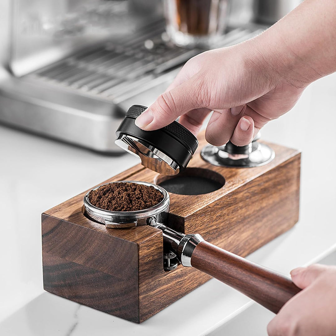 Tamperstation, Espresso Station aus Walnussholz für 58mm Tamper/Distributor und Siebträger, 3in1 Tam
