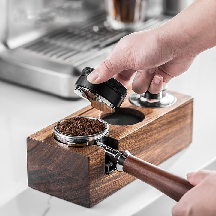 Tamperstation, Espresso Station aus Walnussholz für 58mm Tamper/Distributor und Siebträger, 3in1 Tam