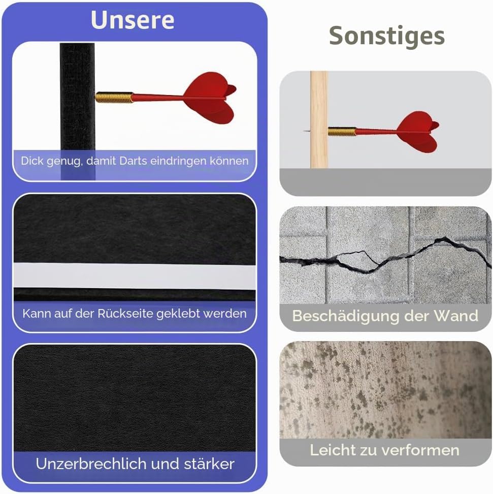 Dartboard-Wandschutz, Dart Wandschutz aus Filz, Dartboard-Umrandung, Selbstklebend, Gespleisste Wand
