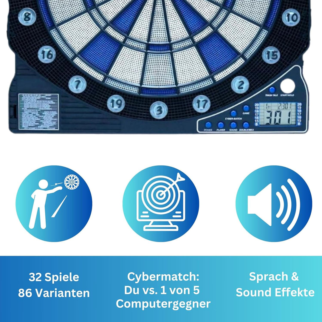 Best Sporting elektronische Dartscheibe Cambridge mit LED Beleuchteten Ziffern, Dartautomat mit 6 Da