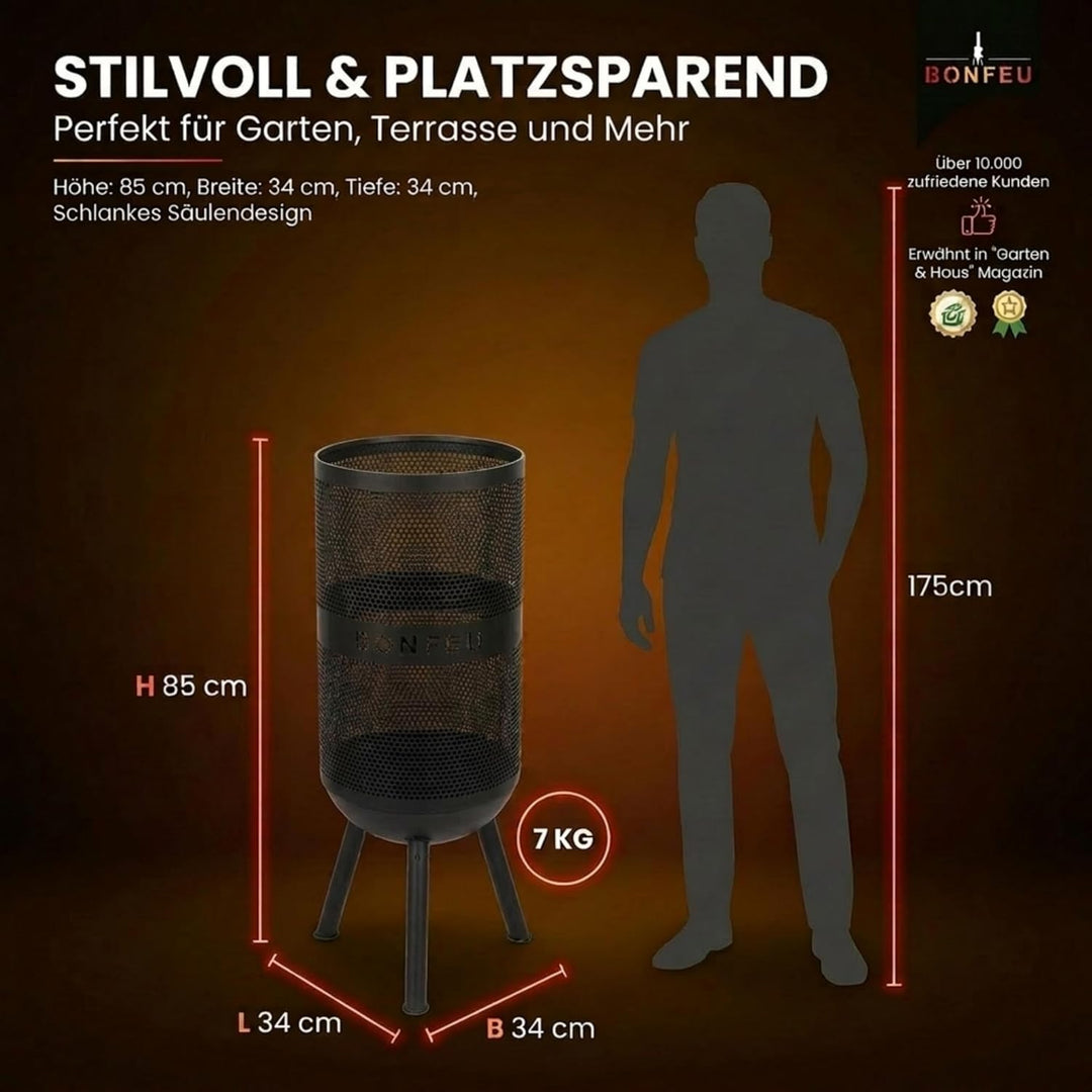 BonFeu Bonves Ø 34cm Schwarz - Feuerkorb für den Garten - Feuertonne & Feuerstelle - Feuerschale Feu