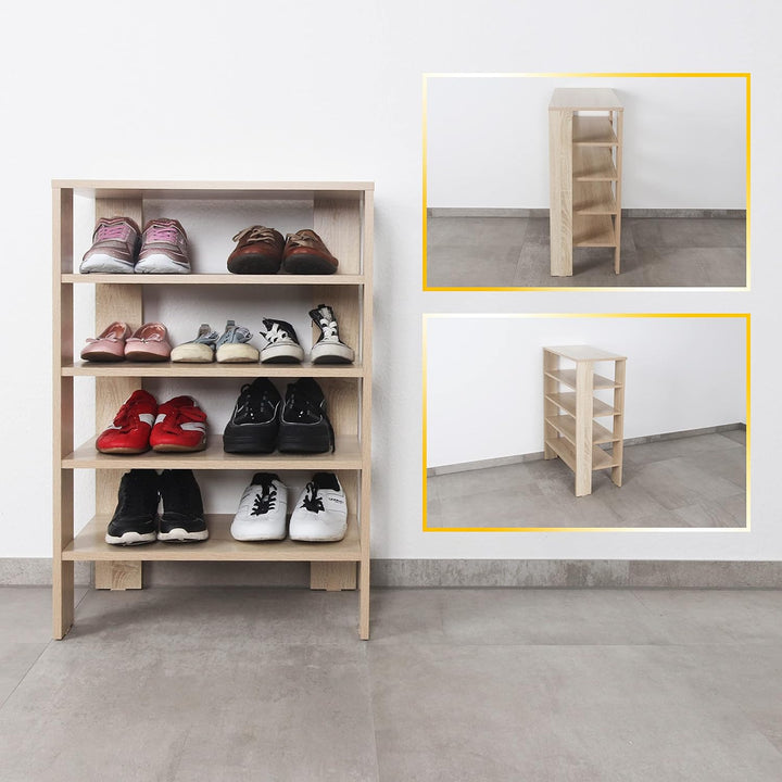 RICOO Schuhregal schmal und hoch 88x55x32cm Standregal Pressholz Eiche Sonoma Braun WM040-ES, Schuhs