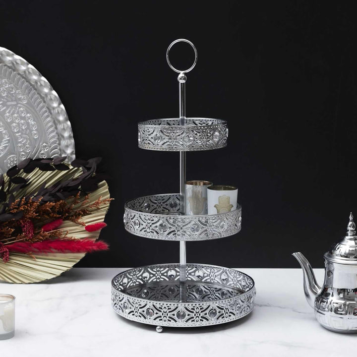 HOME DECO FACTORY, KA0113, 3 Tier Silver Metal Decorative Tray, Ideal for Entertaining and Home Deco