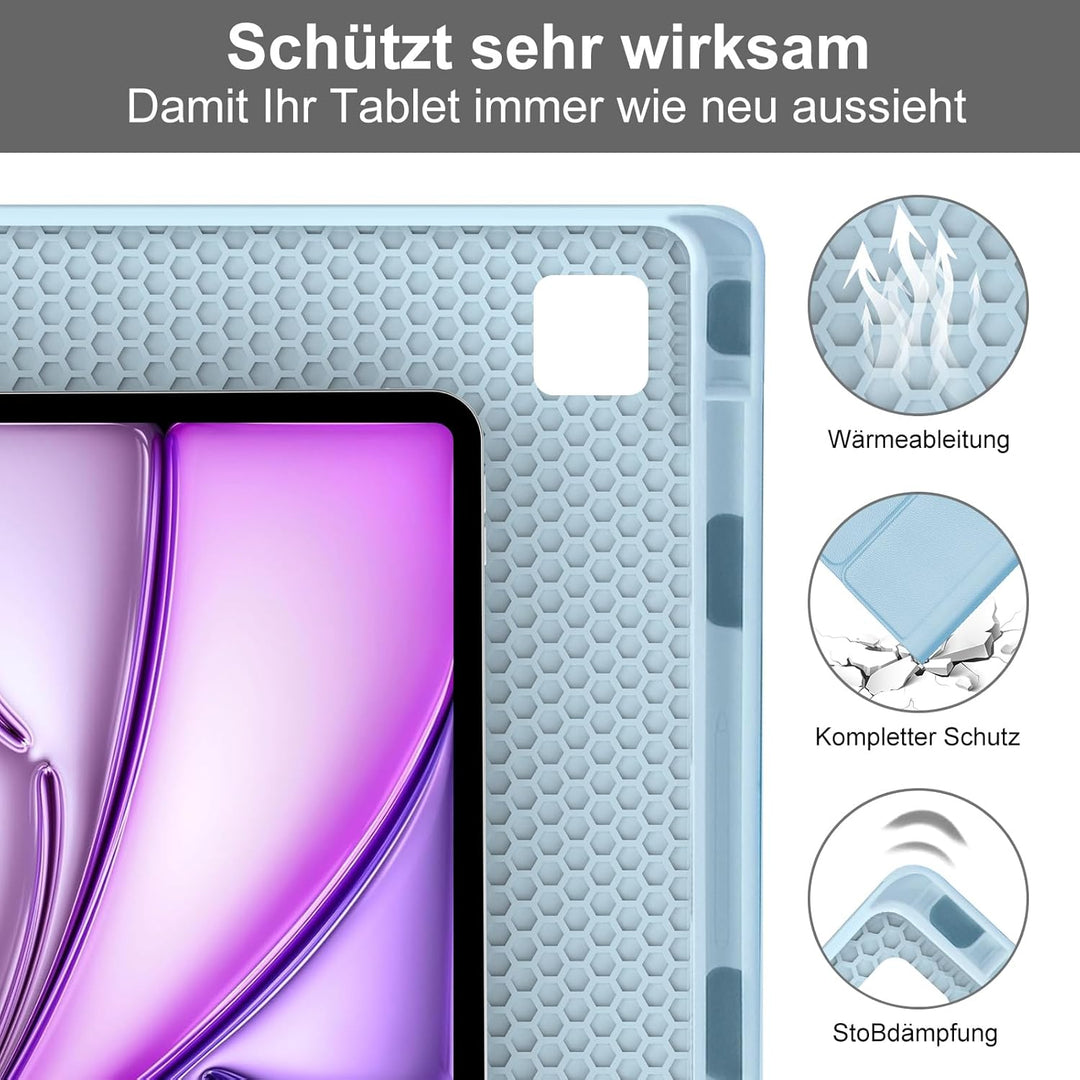 Für iPad Air 11 (2026/2025/2024) (M4/M3/M2) Hülle mit Keyboard, Beleuchtete Tastatur mit 7 Farben, B