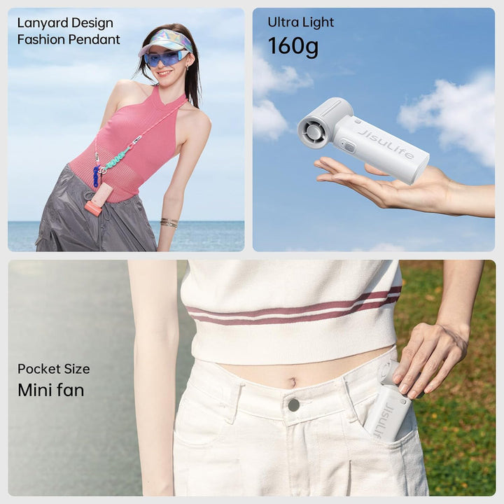 JISULIFE Tragbarer Handventilator, Turbo-Power [12 Stunden Maximale], 5-Gang-Wind, 3600 mAh wiederau
