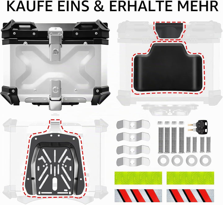 VOKKA Topcase Motorrad, 45L Wasserdicht Topcase für Roller, für Lagerung Helm, Motorradkoffer mit Si