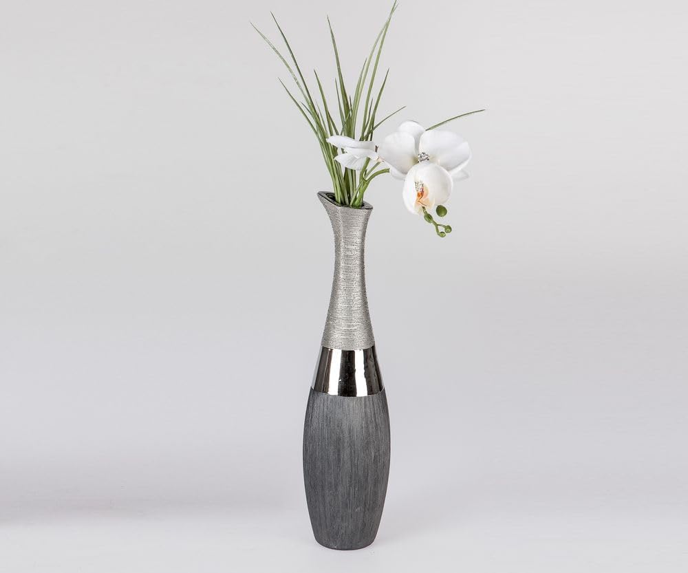 Formano Dekovase hohe Flaschen-Vase Luxor, Höhe ca. 40 cm, Durchmesser der Öffnung 3 cm, Silber-grau