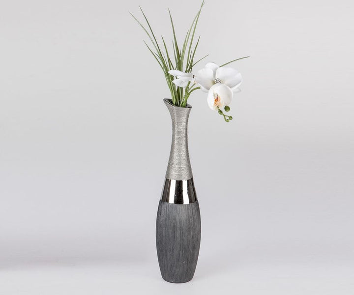 Formano Dekovase hohe Flaschen-Vase Luxor, Höhe ca. 40 cm, Durchmesser der Öffnung 3 cm, Silber-grau