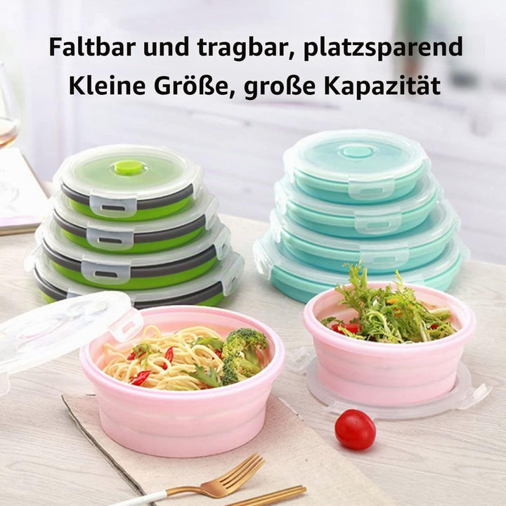 Faltbare Schalen für Camping, Set mit 4 Silikon-Lebensmittelbehältern mit Deckel, Wohnmobil-Aufbewah