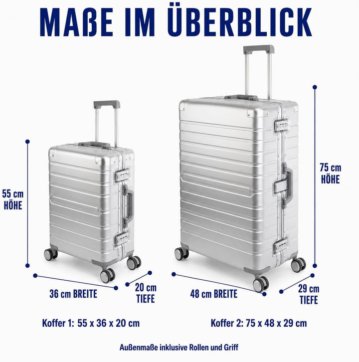 Travelhouse Oslo Alu Reisekoffer Silber S-55cm &amp; L-75cm Hartschalenkoffer Reise Trolley Koffer Set S