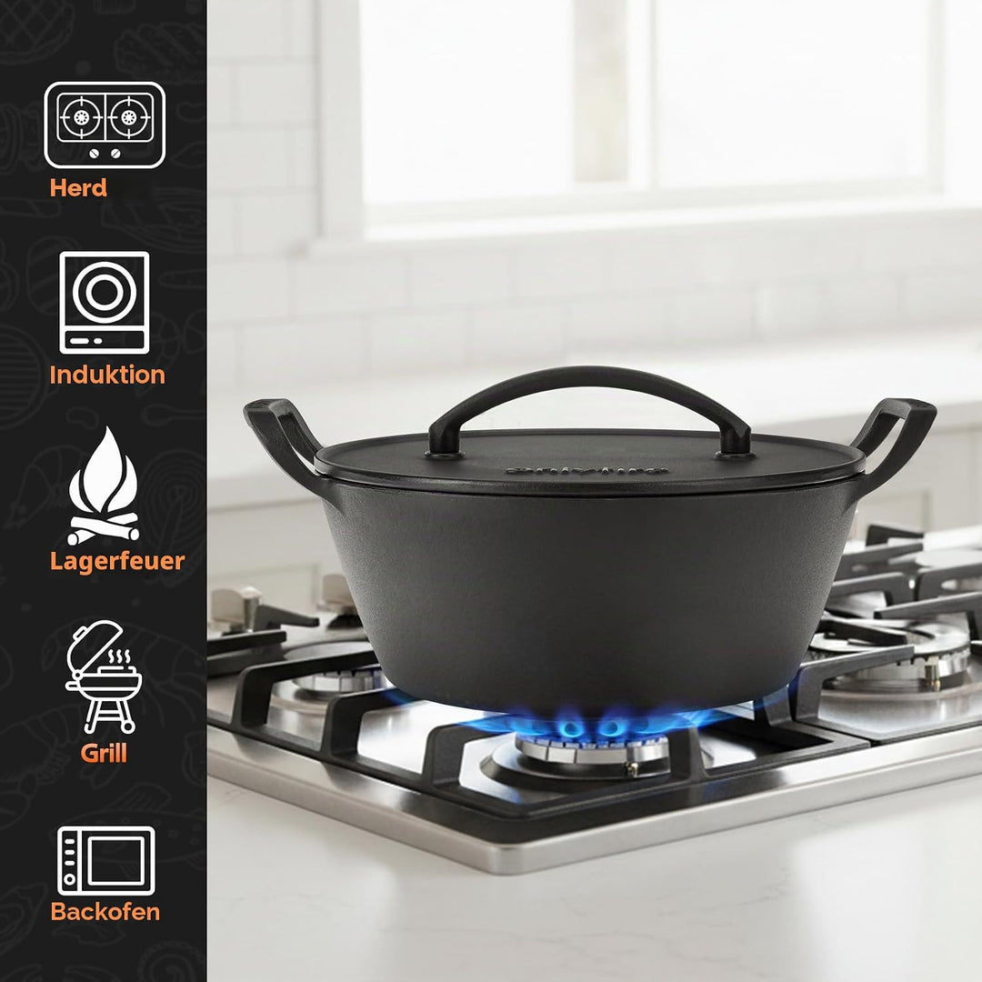 Onlyfire Rund Schmortopf mit Deckel, Gusseisen Topf, Brotbacktopf 25cm, Gusseisentopf für Backofen,