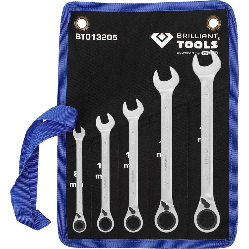 BRILLIANT TOOLS BT013205 Ratschenringschlüssel-Satz, 5-tlg. umschaltbar, 8-19 mm [Powered by KS TOOL