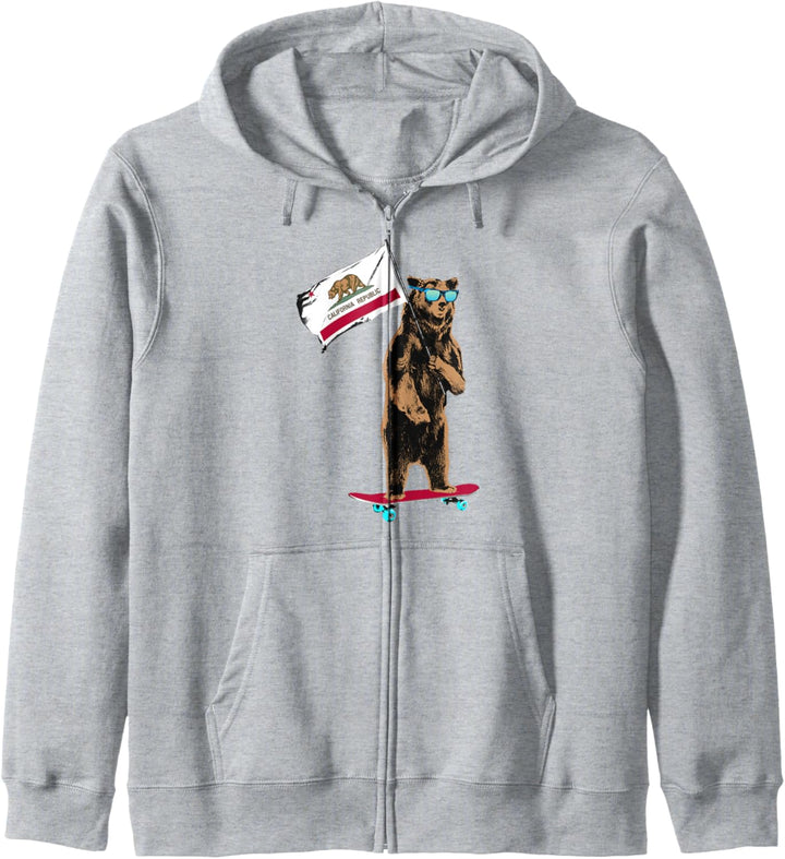 California Flag Skateboard Riding Bear Kapuzenjacke
