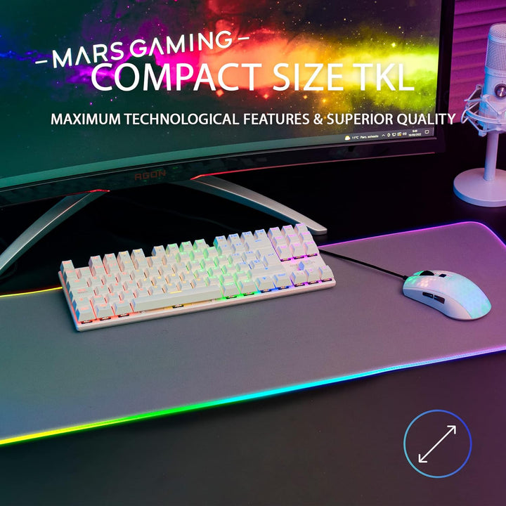 Mars Gaming MK80 Weiss, Mechanische Gaming Tastatur TKL FRGB, Antighosting, Switch Mechanischer Blau