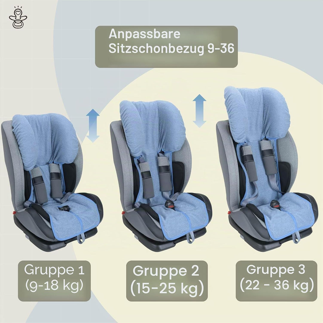 baby idea Autositzbezug 9/36 und 15/36 kg aus 100% doppeltem Baumwollschwamm, Farbe Beige Beige, Bei