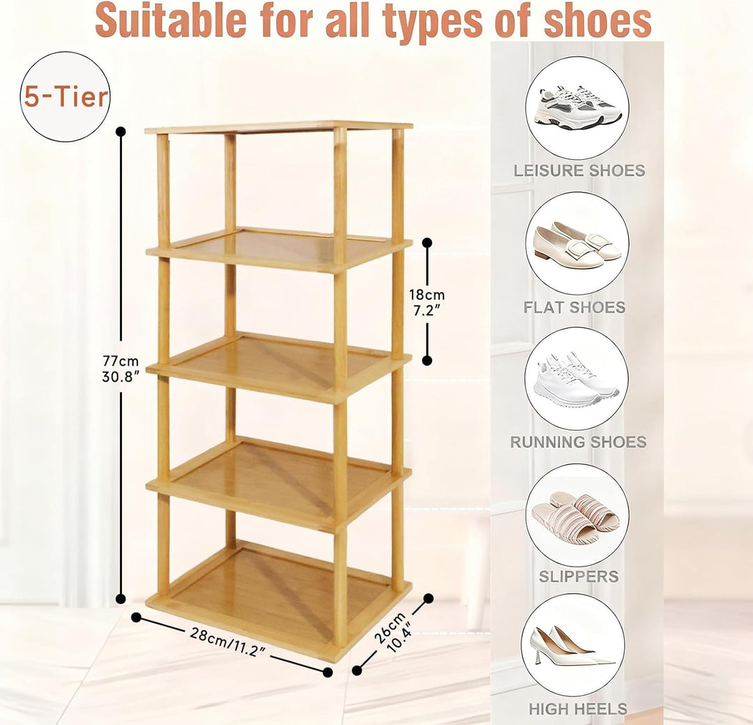 Aniston Bambus-Schuhregal, 5 Etagen, vertikales Schuhregal für kleine Räume, freistehend, hoch, schm