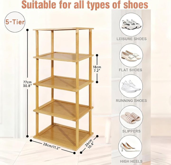 Aniston Bambus-Schuhregal, 5 Etagen, vertikales Schuhregal für kleine Räume, freistehend, hoch, schm