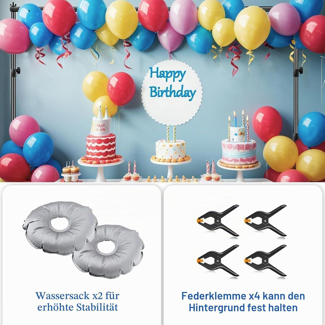 EMART Foto Hintergrund Ständer mit Stahlsockel, 2m x 3m Verstellbarer Fotohintergrund Ständer Suppor