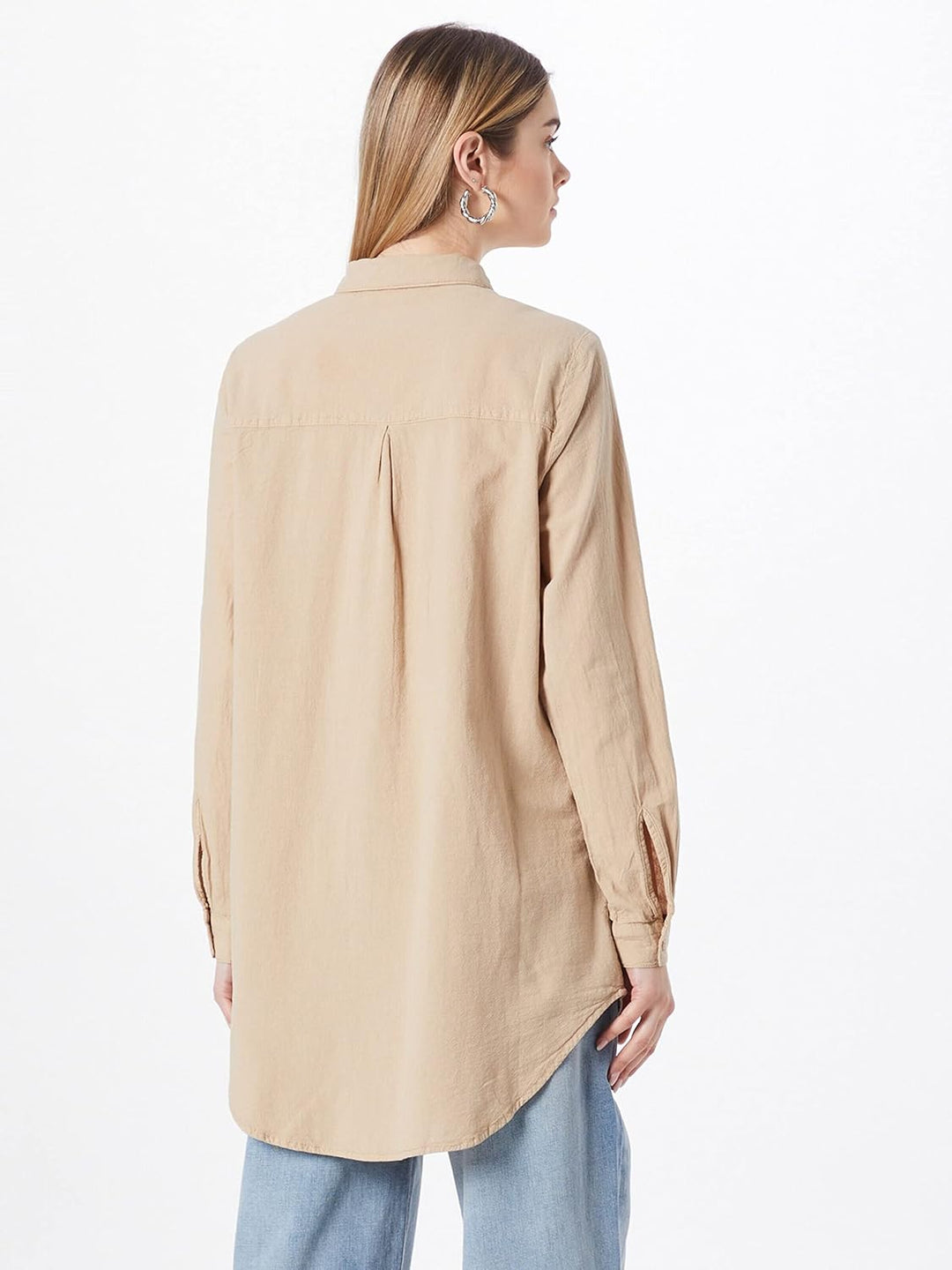 KAFFE KAnaya Shirt Tunic Damen Hemd Langarm Kragen Lang Casual Hemdbluse 34 Classic Sand, 34 Classic