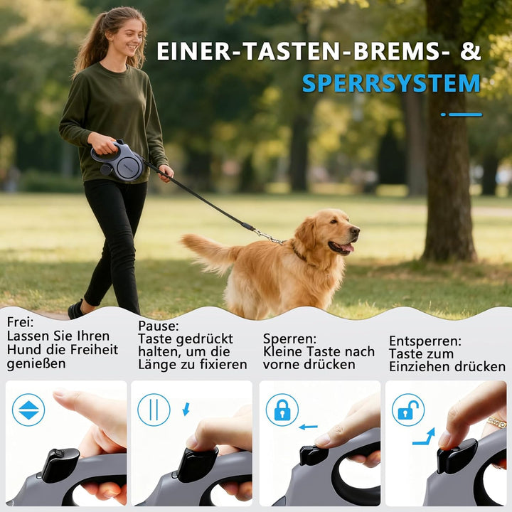 Rollleine 8m - Ausziehbare Hundeleine für Mittelgrosse/Grosse Hunde bis 50kg, Starke Leine mit Kausi