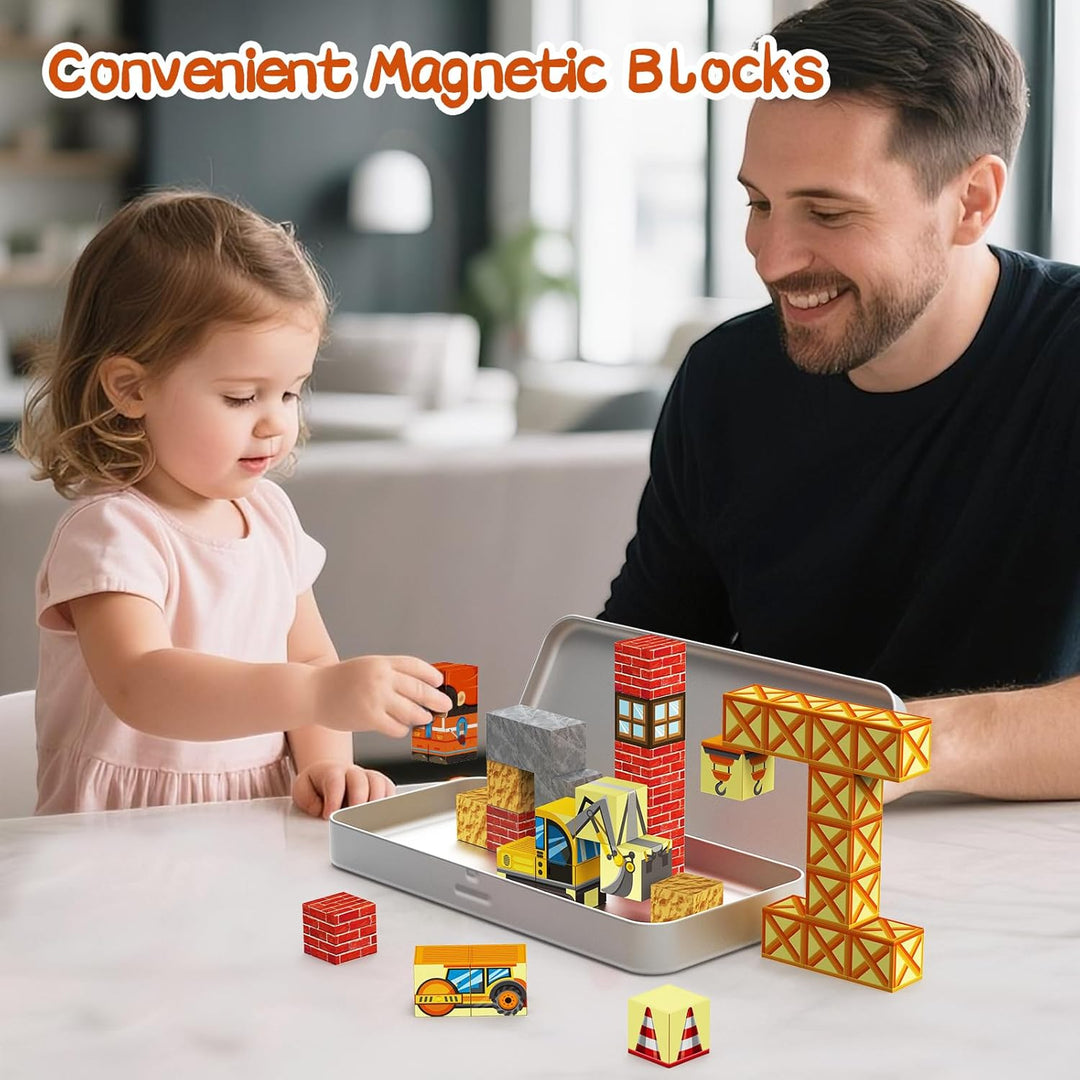 Magnetische Bausteine Reisespielzeug für Kinder, Tragbare Eisenbox Magnetische Spielsteine Magnetisc
