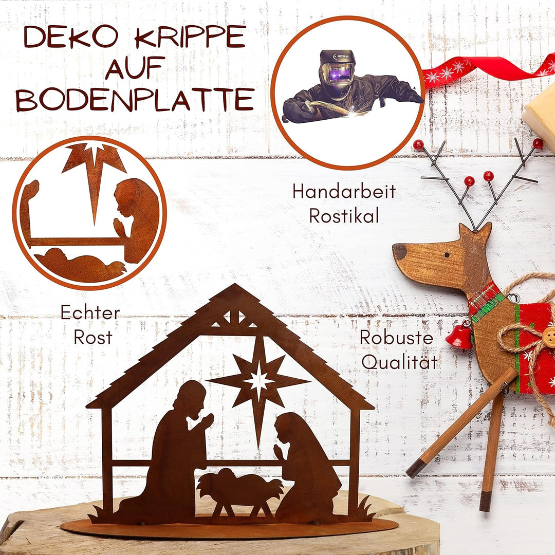 Rostikal Krippe Weihnachten Deko Weihnachtskrippe mit Figuren Weihnachtsdeko Bethlehem auf Bodenplat