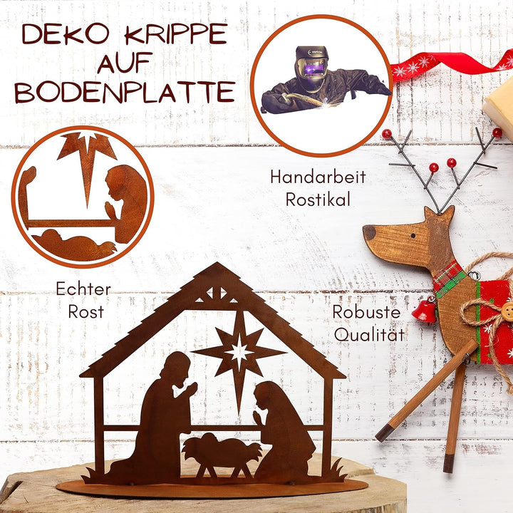 Rostikal Krippe Weihnachten Deko Weihnachtskrippe mit Figuren Weihnachtsdeko Bethlehem auf Bodenplat