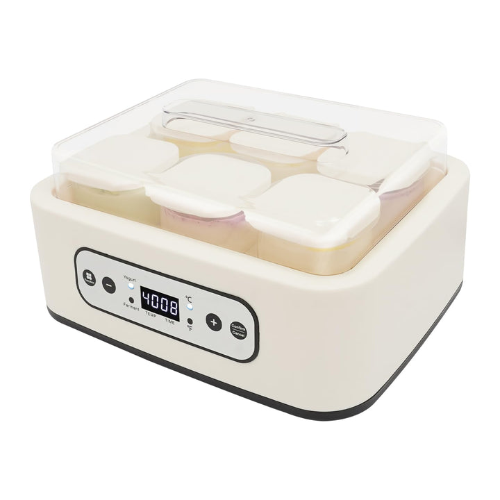 Joghurtbereiter 1,5L mit 6 Gläsern, Joghurtmaschine Edelstahl, elektrischer Joghurt Maker mit Timer