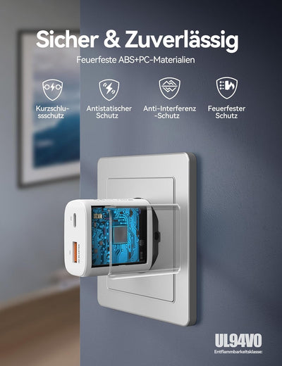 TECKNET 45W USB C ladegerät, 2-Port (1 USB C+1 USB) GAN Ⅲ Netzteil mit einen USB C auf USB C Ladekab