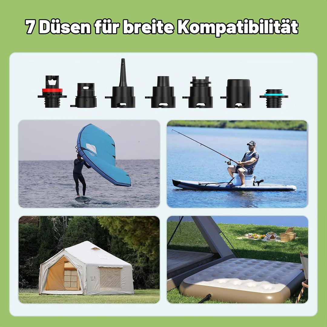 20PSI Elektrische SUP Pumpe mit Akku, wiederaufladbar | Hochdruck, zweistufige Auf-/Abluft, automati