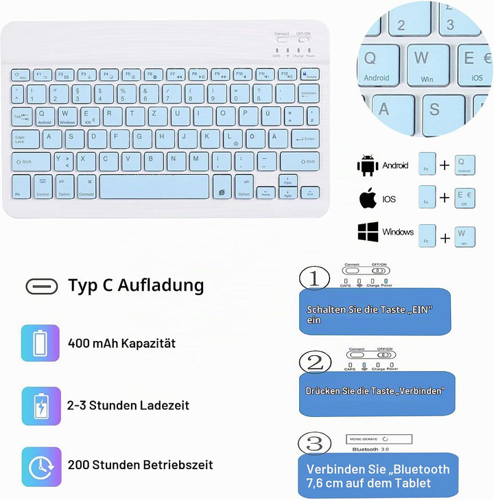 Tastatur mit Hülle für Samsung Galaxy Tab S 10 Lite &amp; S10 FE &amp; S9 FE, TPU Rückseite Hülle mit Magnet
