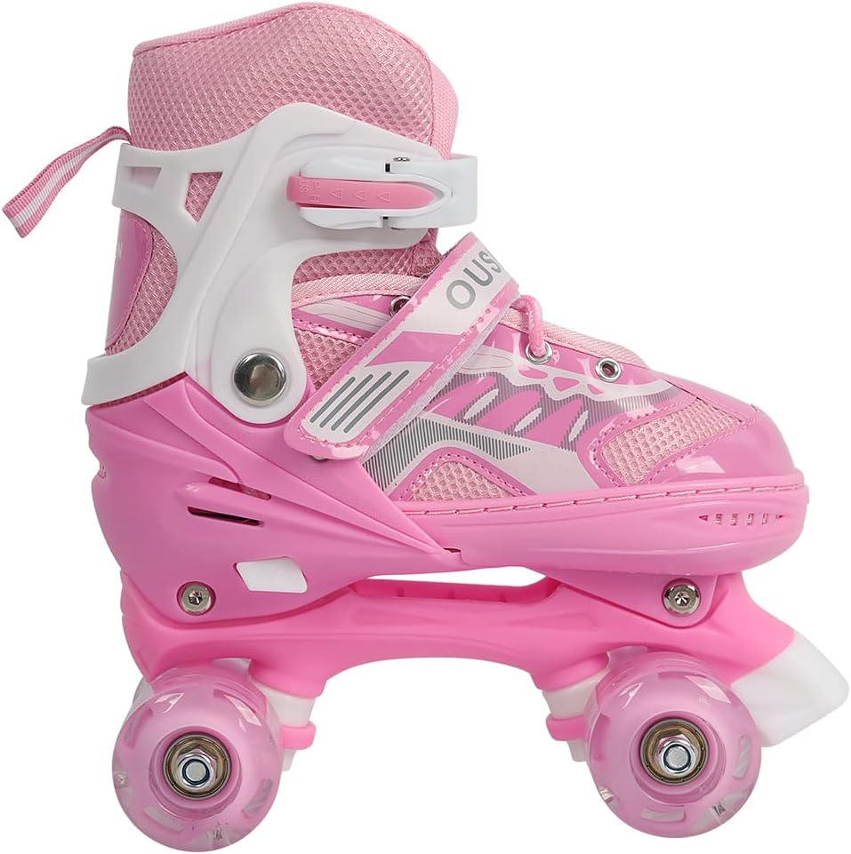 Rollschuhe mit/ohne Leuchtrollen, klassische Quad-Skates für Mädchen und Jungen, bequem und atmungsa