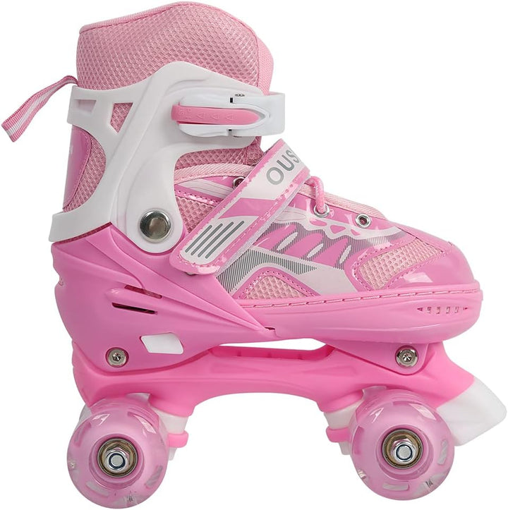 Rollschuhe mit/ohne Leuchtrollen, klassische Quad-Skates für Mädchen und Jungen, bequem und atmungsa