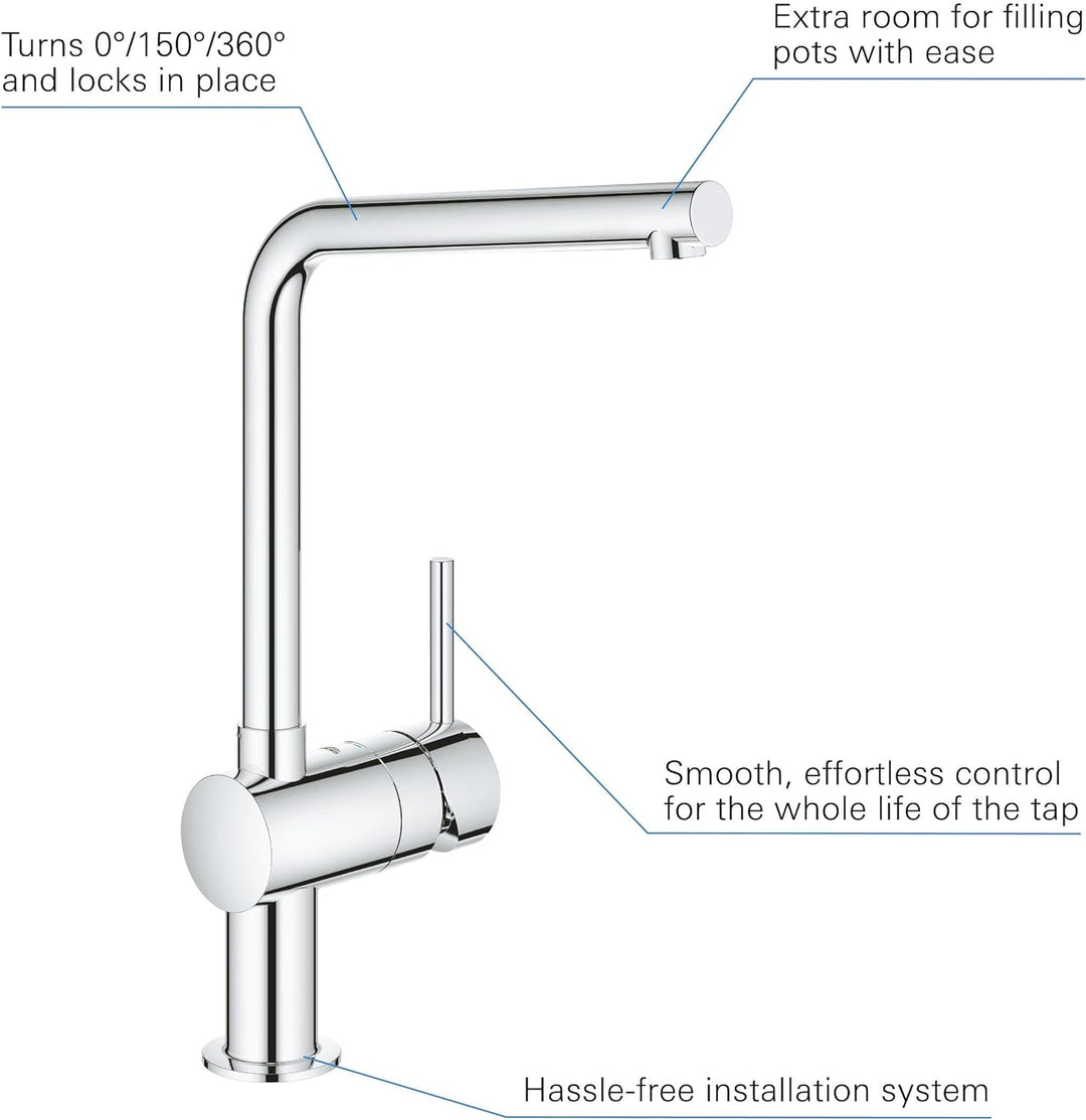 GROHE Minta - Einhand-Spültischarmatur (L-Auslauf, Einlaufmontage, schwenkbarer Rohrauslauf, flexibl