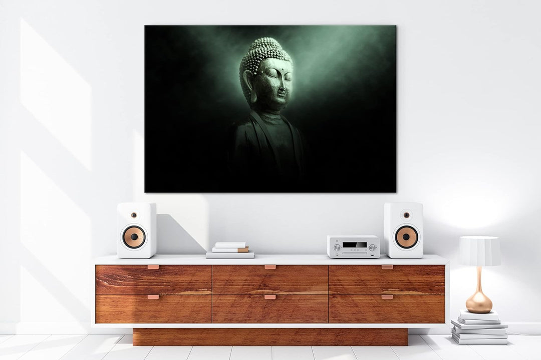 deyoli Dark Buddha Statur Format: 100x70 als Leinwand, Motiv fertig gerahmt auf Echtholzrahmen, Hoch