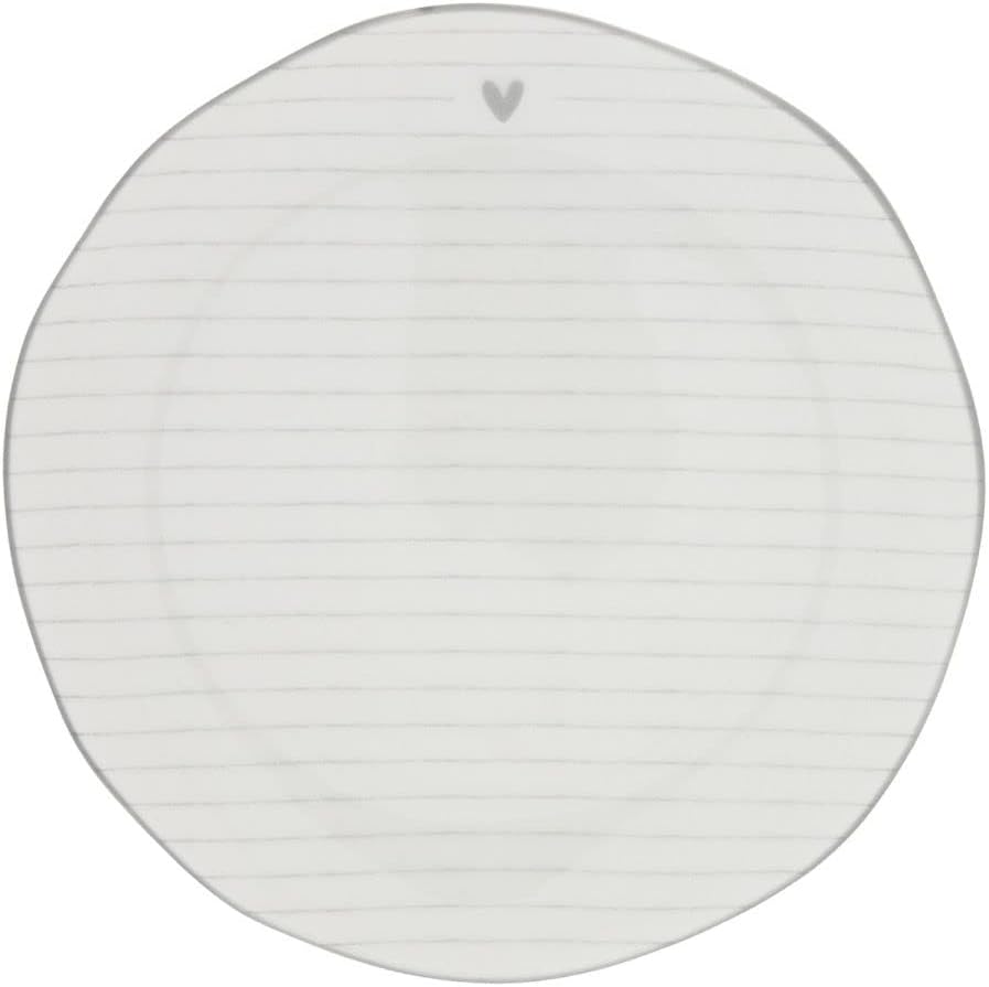 Bastion Collections 6er Set Kuchenteller Heart Stripes mit grauen Streifen 19cm