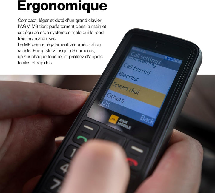 AGM M9 Handy ohne Vertrag, 2.4 Zoll Farbdisplay,Robust, Batterie 1000 mAh,(IP68),Stossfest,Baustelle