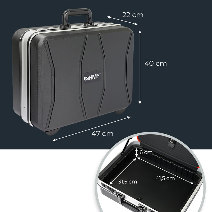HMF 15601-02 Werkzeugkoffer leer, Werkzeugkiste gross aus ABS-Kunststoff | 47 x 40 x 22 cm, Koffer