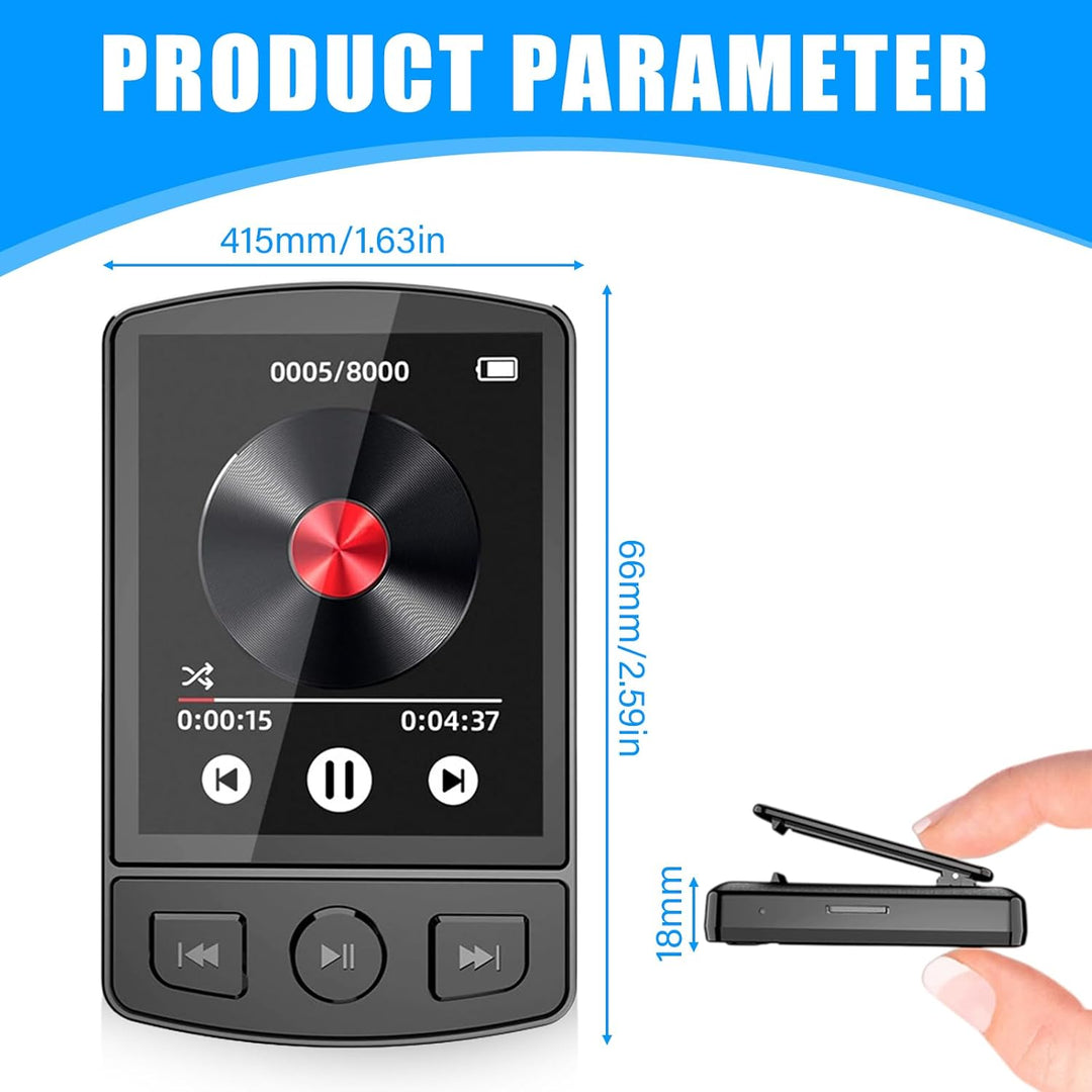 MP3 Player Bluetooth, Tragbarer digitaler Musikplayer mit Lautsprecher, Sprachaufzeichnung Eingebaut