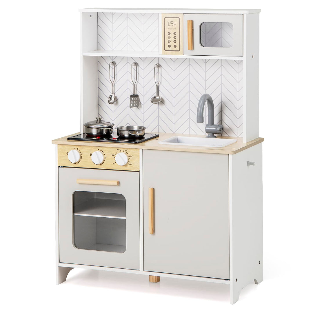 DREAMADE Kinderküche Holz mit Zubehör, Holzküche Mini Küche Kinder Küche mit Herd Ofen Waschbecken,