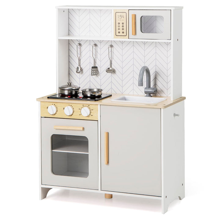 DREAMADE Kinderküche Holz mit Zubehör, Holzküche Mini Küche Kinder Küche mit Herd Ofen Waschbecken,